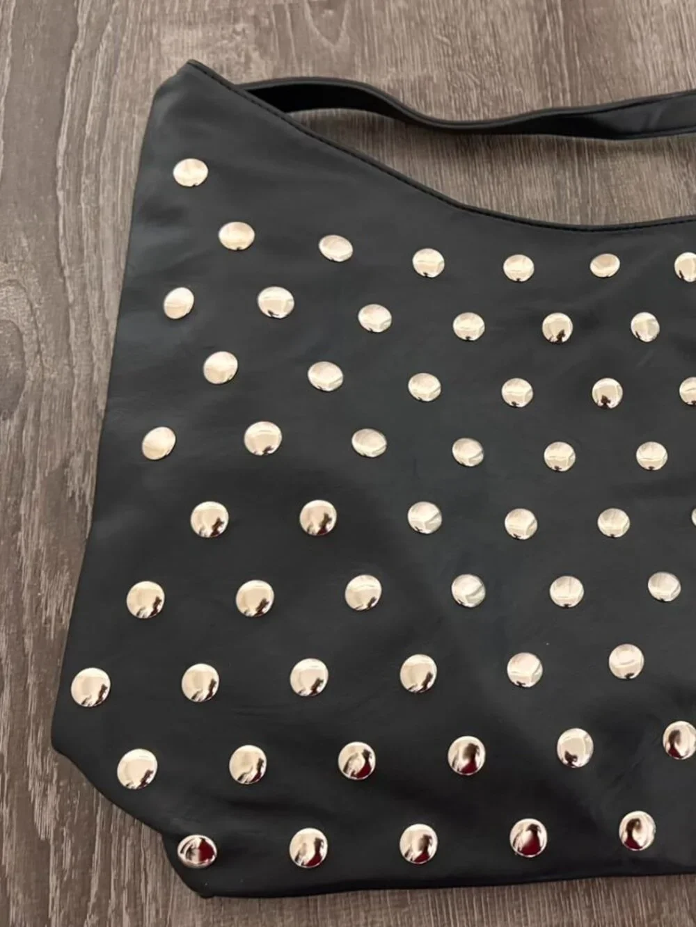 Black Studded Vegan Leather Hobo Bag Y2K Slouchy Punk Shoulder Purse